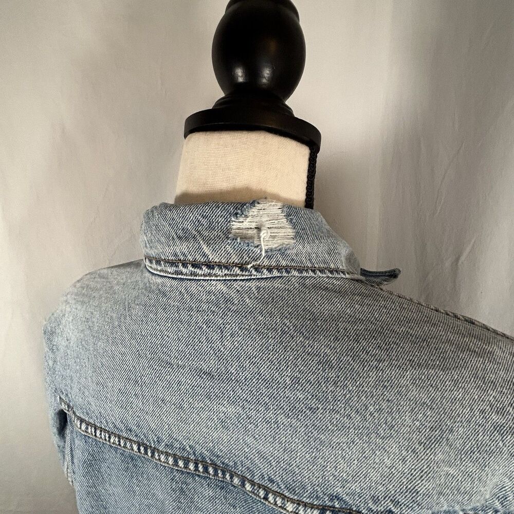 Old Navy Denim Jean Jacket Blue Distressed Cotton Trucker Western Women Med Tall - Picture 7 of 16